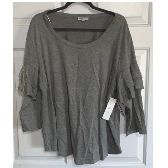 🎅 SPORTELLE Gray Ruffle 3/4 Sleeves Comfy Top NWT 3X - Picture 3 of 14